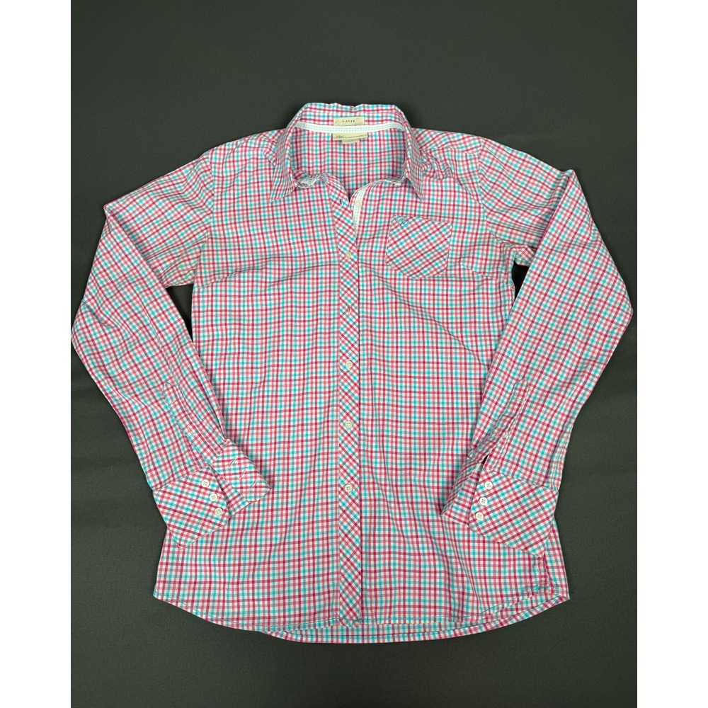 Ariat Button Down Shirt Womens Small Pink Turquoise Rodeo Western